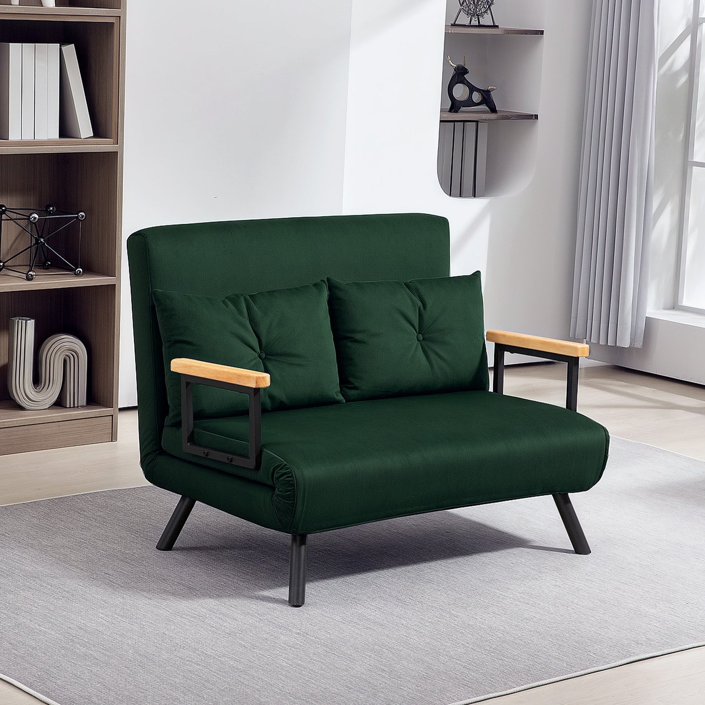4-in-1 Velvet-Feel Double Sofa Bed, with Pillows - Green