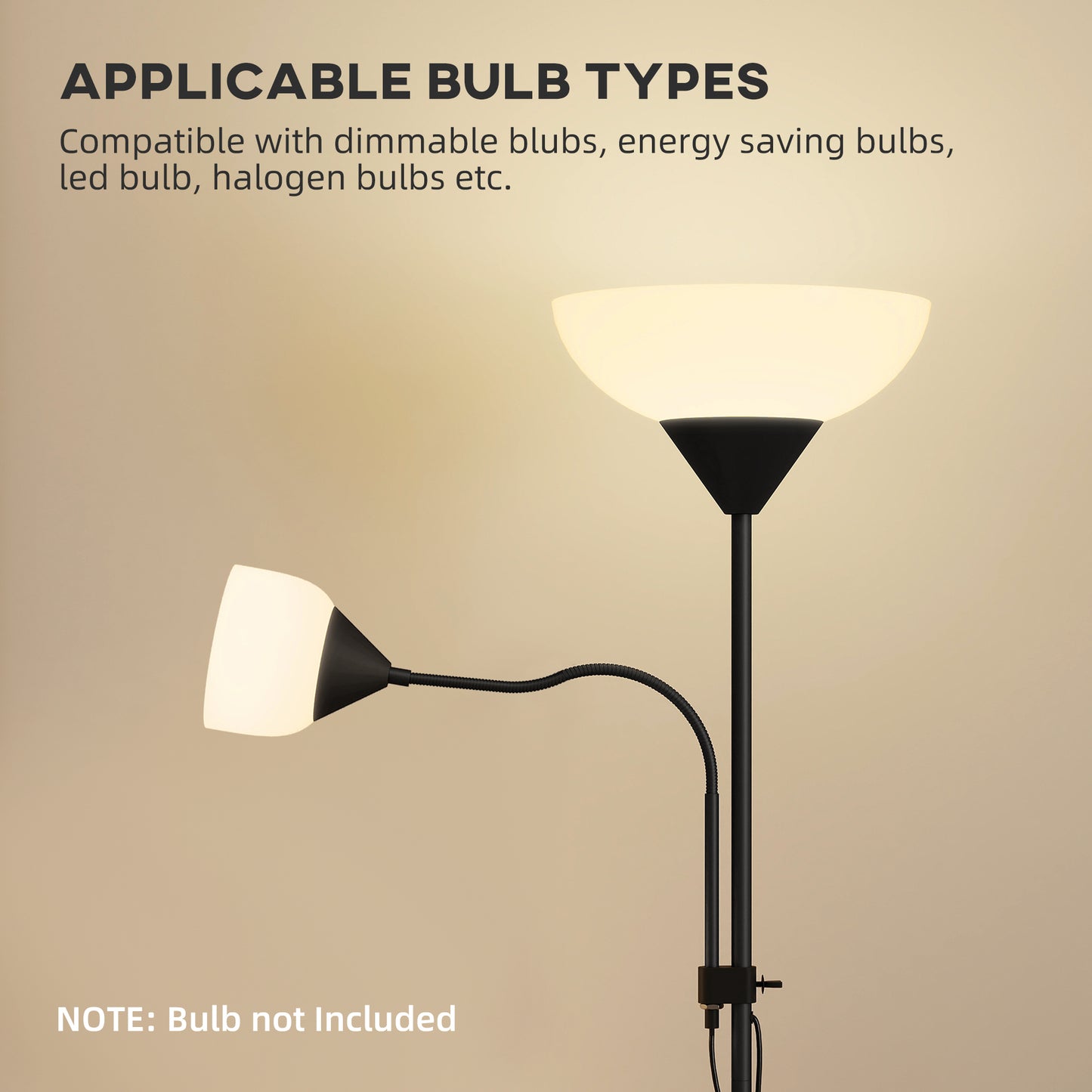 LED Floor Lamp for Living Room, 180cm Tall Standing Lamp, Mother and Child Uplighter with Adjustable Gooseneck, Black