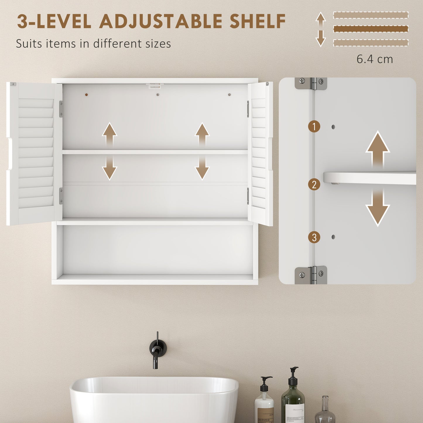 Bathroom Cabinet, Wall Mounted Storage Cabinet with Adjustable Shelves, 60 x 20 x 60 cm, White