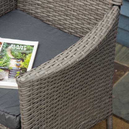 2 Pieces Outdoor PE Rattan Dining Chairs Set with Cushion, Garden Armchair with Armrests, High Backrest