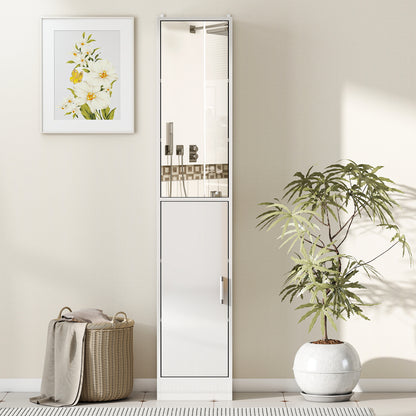 Tall Bathroom Cabinet with Mirror and Adjustable Shelf - High Gloss White