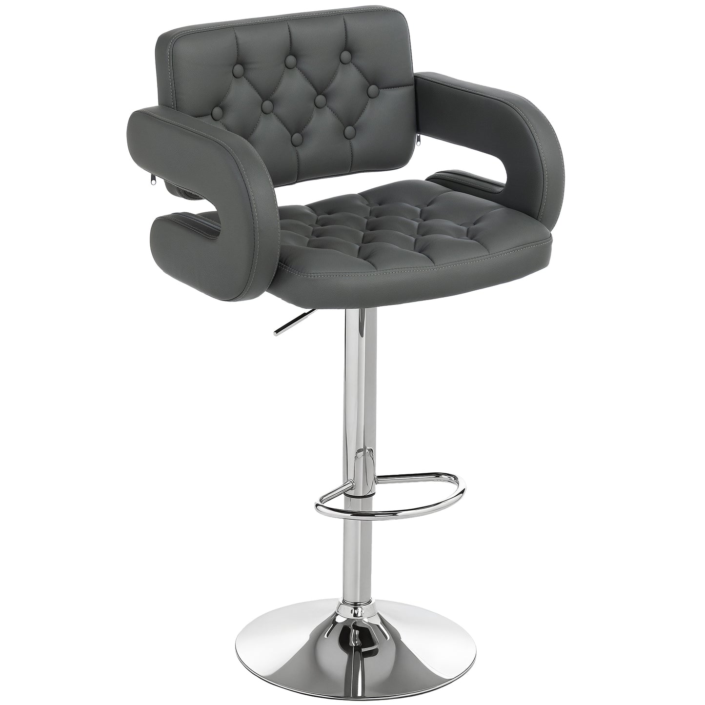 PU Leather Upholstered Swivel Bar Stool, Height Adjustable with Back, Armrest, Footrest, Grey