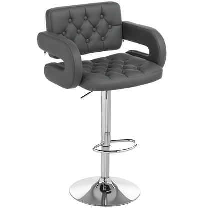 PU Leather Upholstered Swivel Bar Stool, Height Adjustable with Back, Armrest, Footrest, Grey