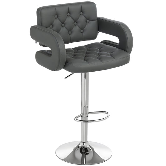 PU Leather Upholstered Swivel Bar Stool, Height Adjustable with Back, Armrest, Footrest, Grey