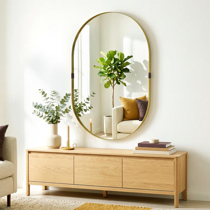 Wall Mirror, Bathroom Mirror with Elevated Aluminium Alloy Frame, 60 x 90 cm, Gold Tone