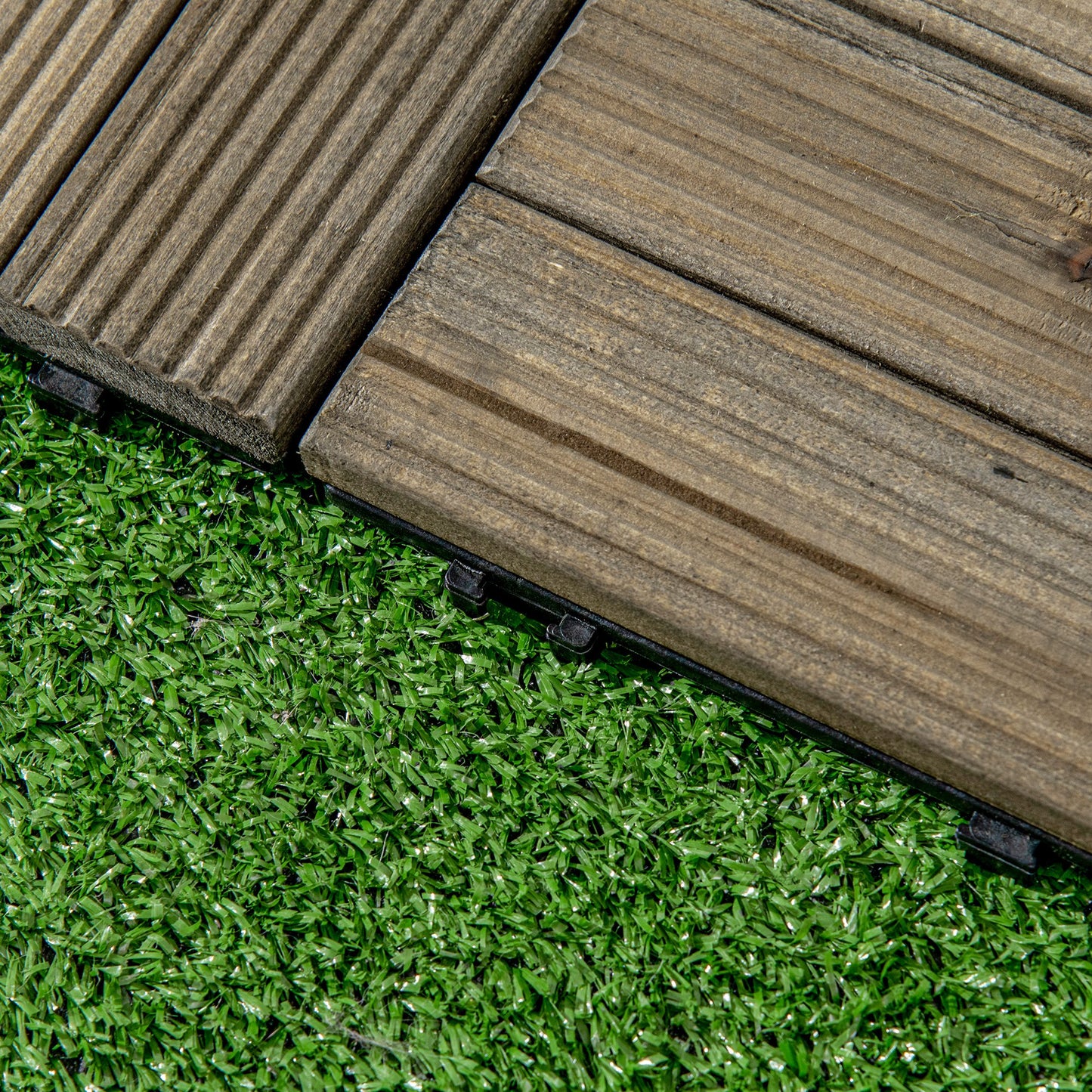 27 Pcs Wooden Interlocking Decking Tiles, Outdoor Flooring Tiles for Patio, Balcony, Terrace, Hot Tub, 30 x 30 cm per Piece
