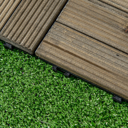 27 Pcs Wooden Interlocking Decking Tiles, Outdoor Flooring Tiles for Patio, Balcony, Terrace, Hot Tub, 30 x 30 cm per Piece