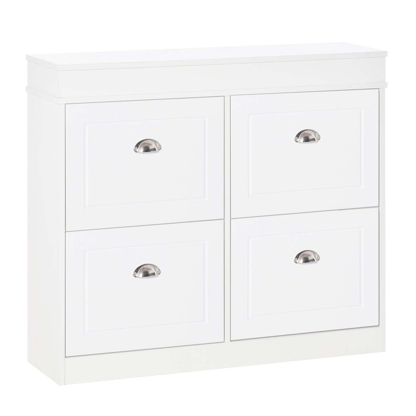 Shoe Cabinet with 4 Flip Drawers Wood Tipping Bucket Narrow Storage Cupboard with Adjustable Shelf Hall Organizer for Entranc