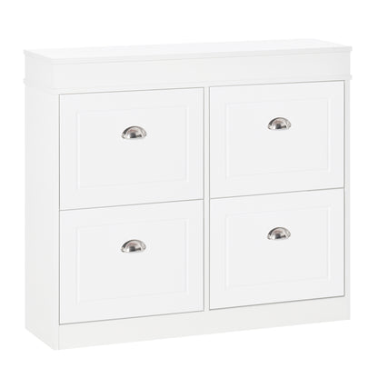 Shoe Cabinet with 4 Flip Drawers Wood Tipping Bucket Narrow Storage Cupboard with Adjustable Shelf Hall Organizer for Entranc