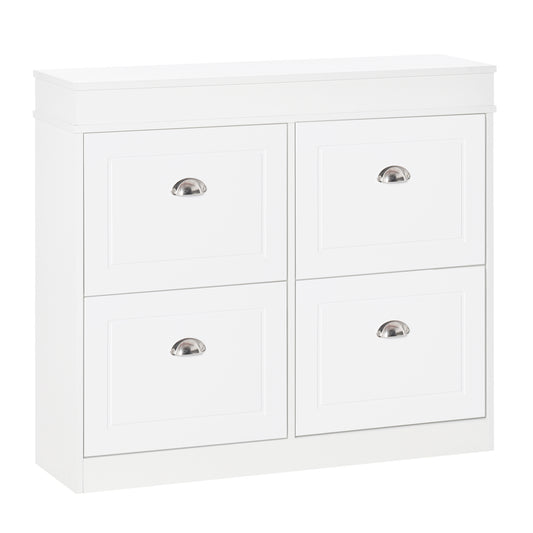 Shoe Cabinet with 4 Flip Drawers Wood Tipping Bucket Narrow Storage Cupboard with Adjustable Shelf Hall Organizer for Entranc