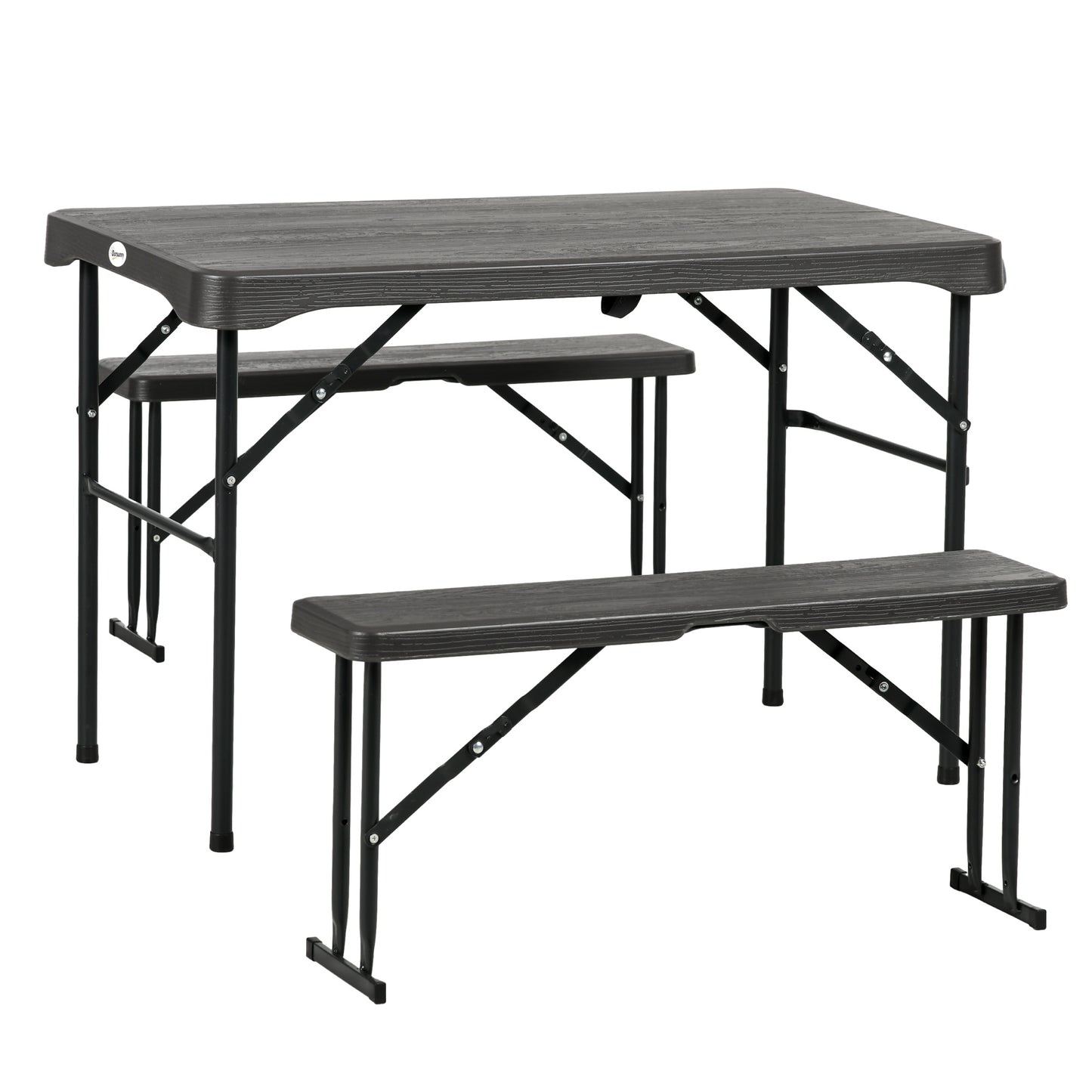 Folding Picnic Table with 2 Benches, 3-Piece Portable Garden Furniture Set for 4, Dining Table Set with Plastic Top