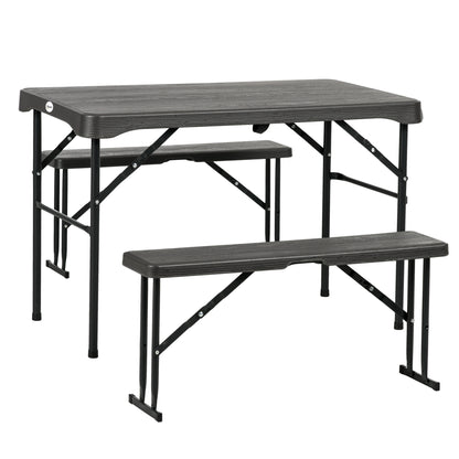 Folding Picnic Table with 2 Benches, 3-Piece Portable Garden Furniture Set for 4, Dining Table Set with Plastic Top