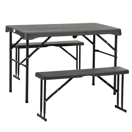 Folding Picnic Table with 2 Benches, 3-Piece Portable Garden Furniture Set for 4, Dining Table Set with Plastic Top
