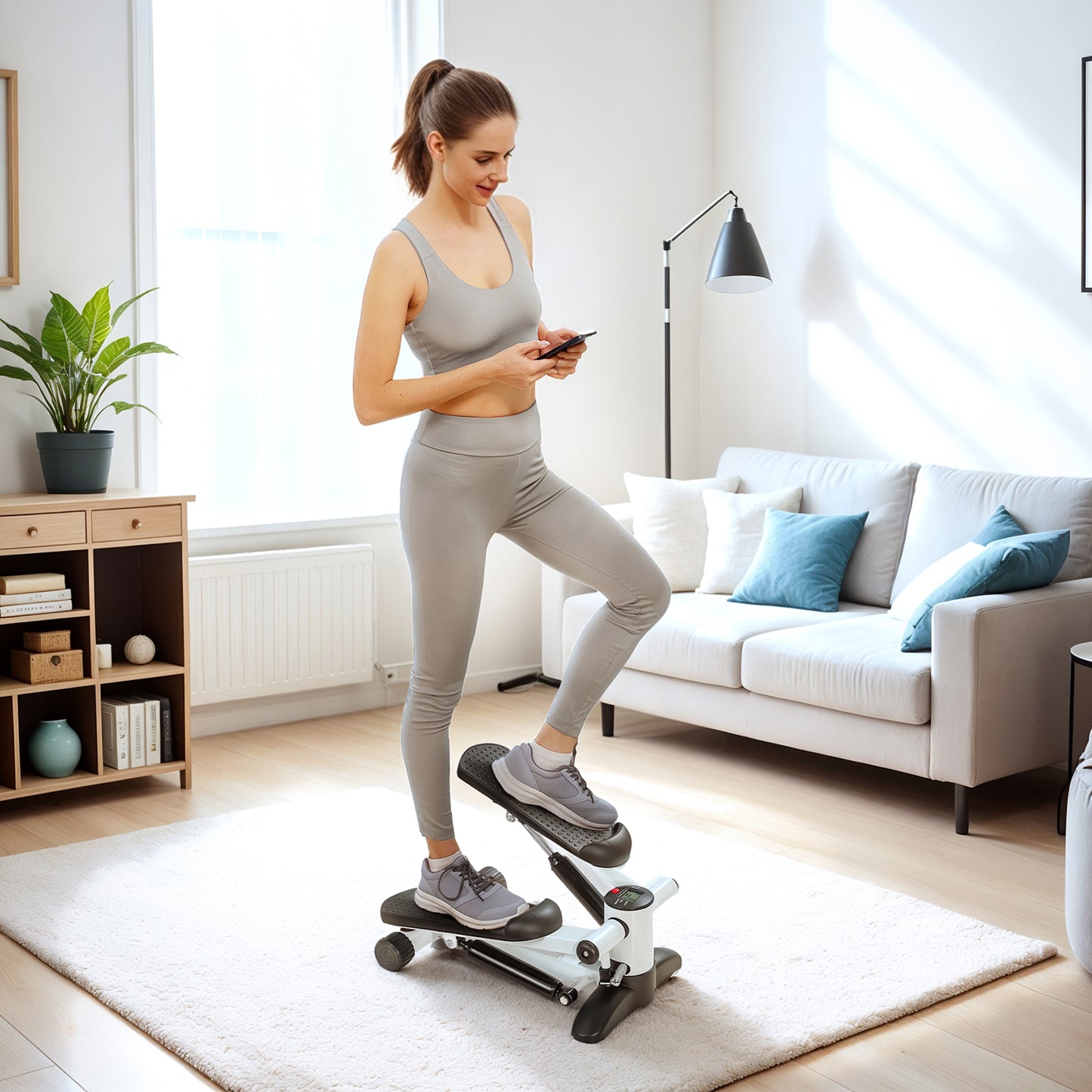 Mini Stepper Machine, with LCD Monitor, Non-Slip Pedals, White