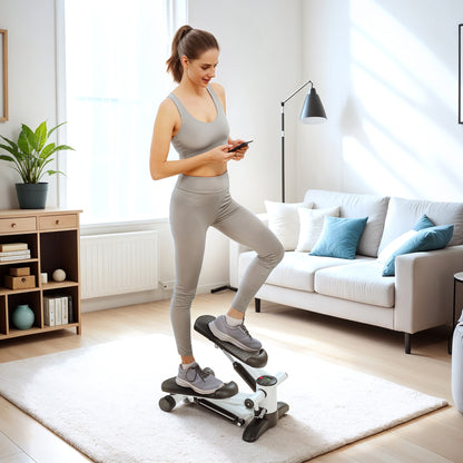 Mini Stepper Machine, with LCD Monitor, Non-Slip Pedals, White