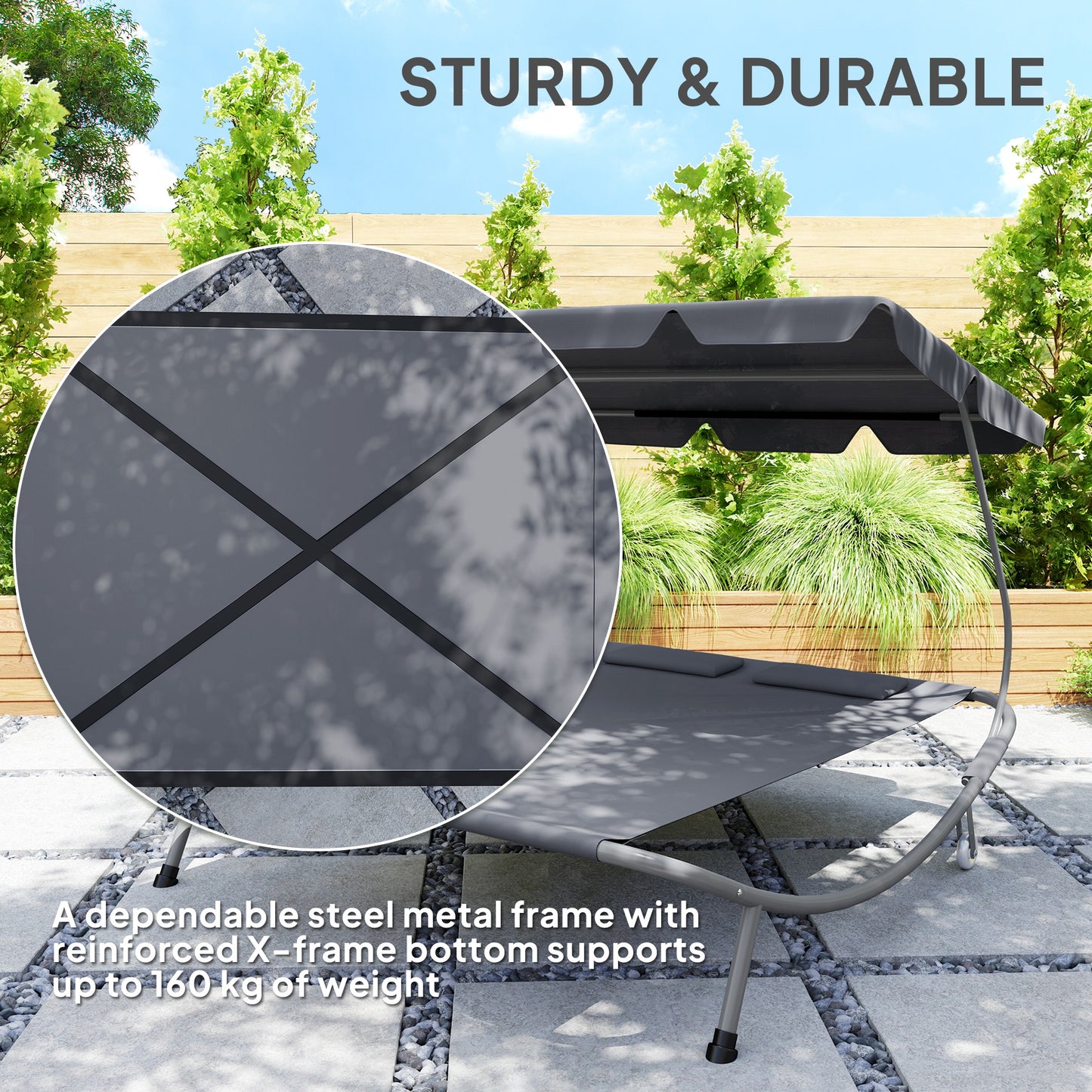 Double Outdoor Bed, with Canopy - Light Grey