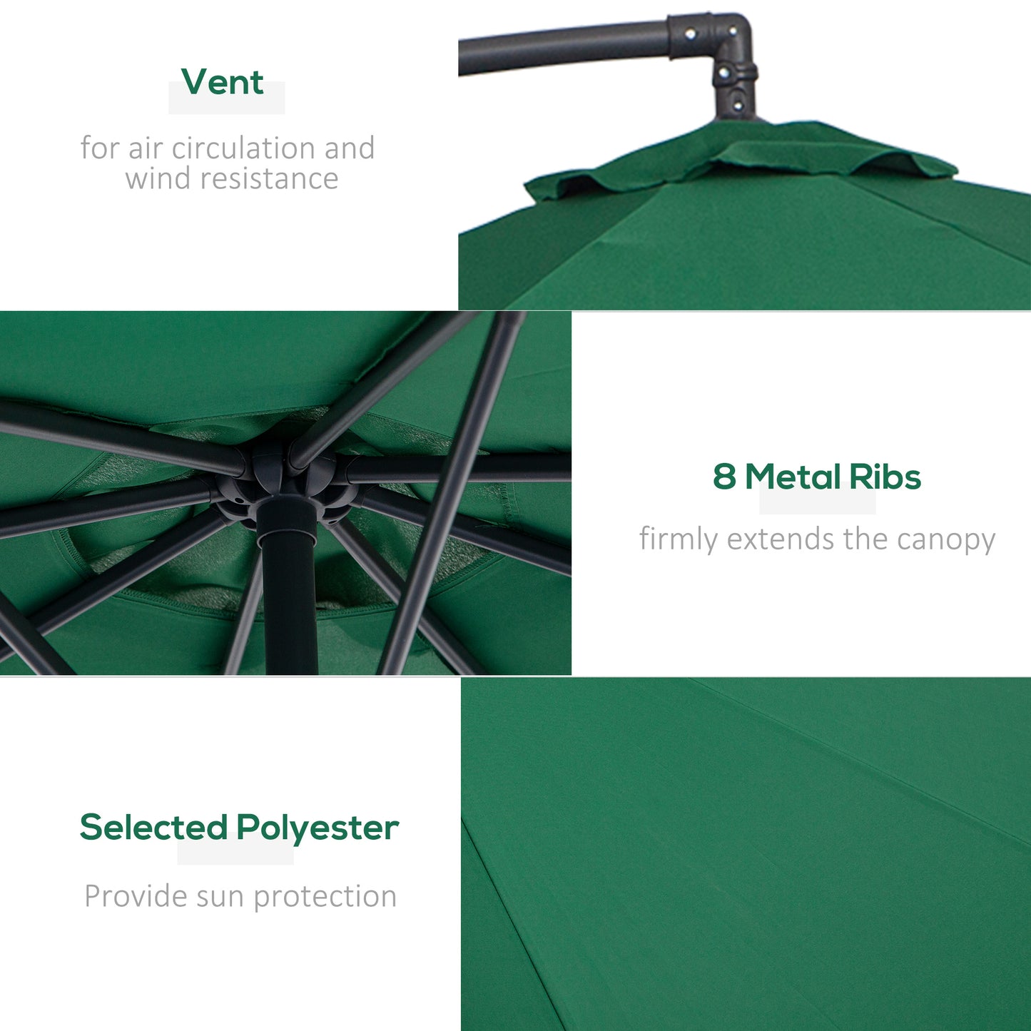 3m Banana Hanging Parasol Umbrella Green