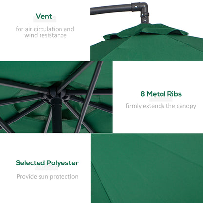 3m Banana Hanging Parasol Umbrella Green
