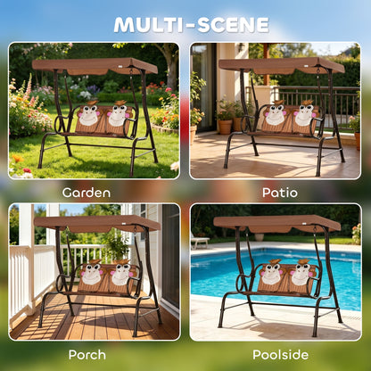 2 Seater Kids Garden Swing Seat, Children Outdoor Patio Lounge Chair for Gardens w/ Adjustable Awning, Seatbelt