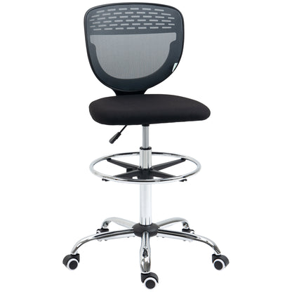 Drafting Chair, Swivel Office Draughtsman Chair, Mesh Standing Desk Chair with Adjustable Foot Ring, Armless, Grey