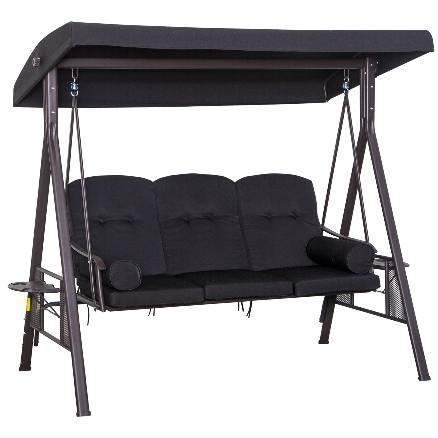 3 Seater Swing Chair Hammock Chair with Adjustable Canopy, Black