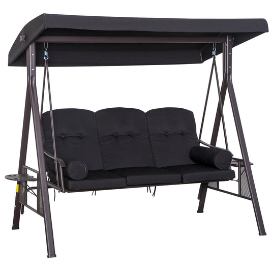 3 Seater Swing Chair Hammock Chair with Adjustable Canopy, Black