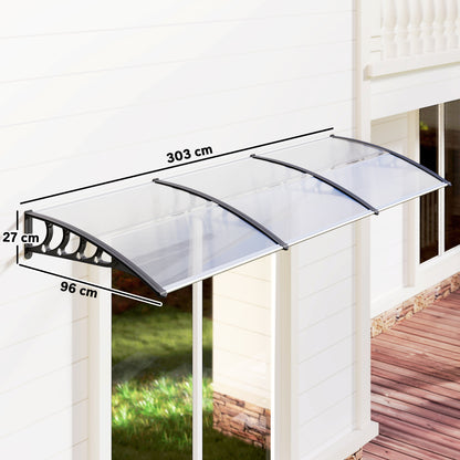 Front Door Canopy, Outdoor Awning, Rain Shelter, 303 x 96cm , Clear