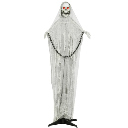 183 cm Life Size Halloween Animated Skeleton Grim Reaper with Glowing LED Eyes, Scary Halloween Decorations