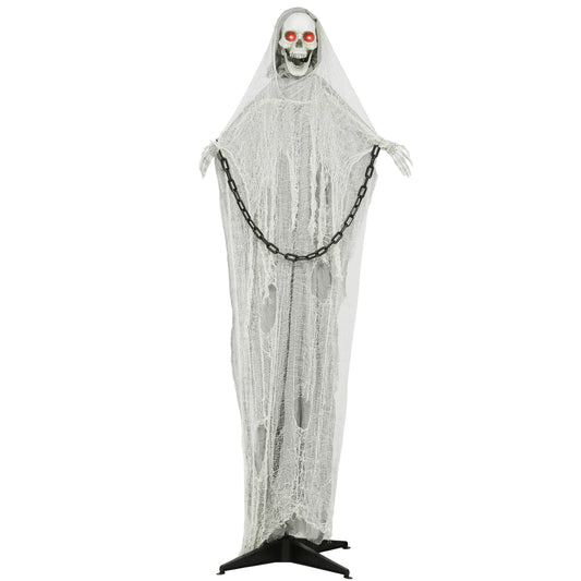 183 cm Life Size Halloween Animated Skeleton Grim Reaper with Glowing LED Eyes, Scary Halloween Decorations