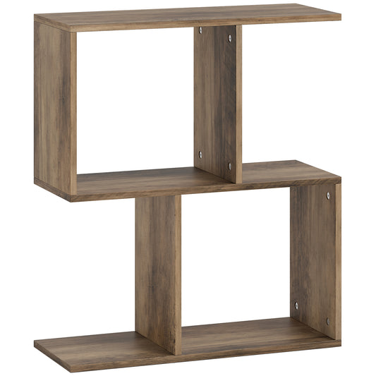 Side Table, Narrow End Table with Storage Shelves, S-Shaped, 3-Tier, 50W x 19.5D x 58H cm, Oak