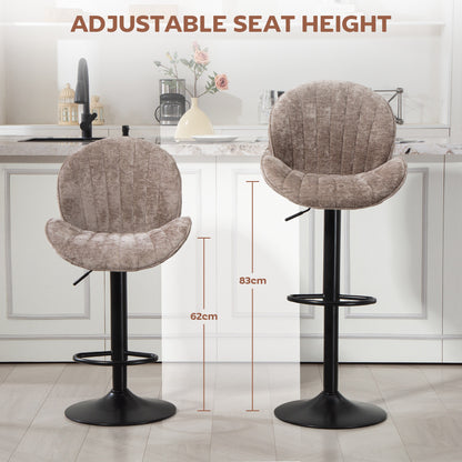 Bar Stools Set of 2, Swivel Barstools with Back, Adjustable Height and Footrest for Kitchen Island, Dining Room, Brown