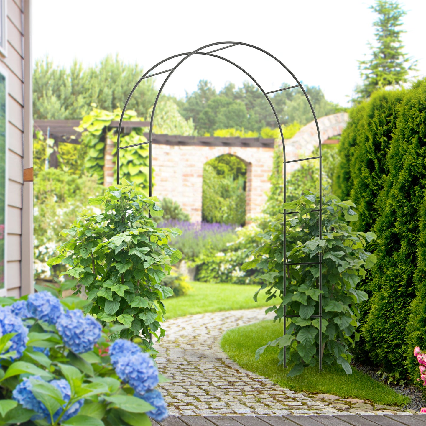 Outdoor Garden Arch, Metal Garden Arbor for Climbing Plants, Roses, Vines, Wedding Arch for Outdoor, 140L x 40W x 240H cm
