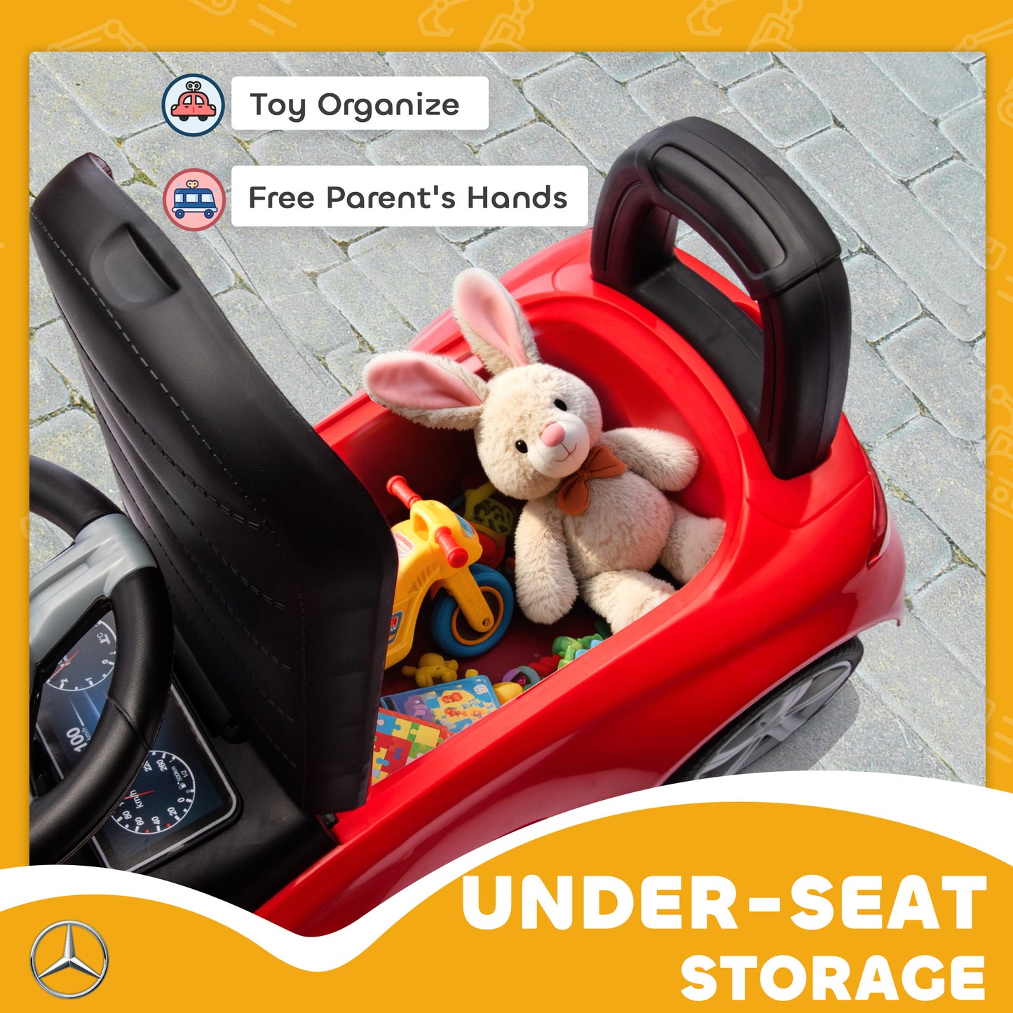 Official Mercedes-Benz Ride On Car, Foot to Floor Sliding Walker with Horn, Engine Sounds and Under-Seat Storage, Red