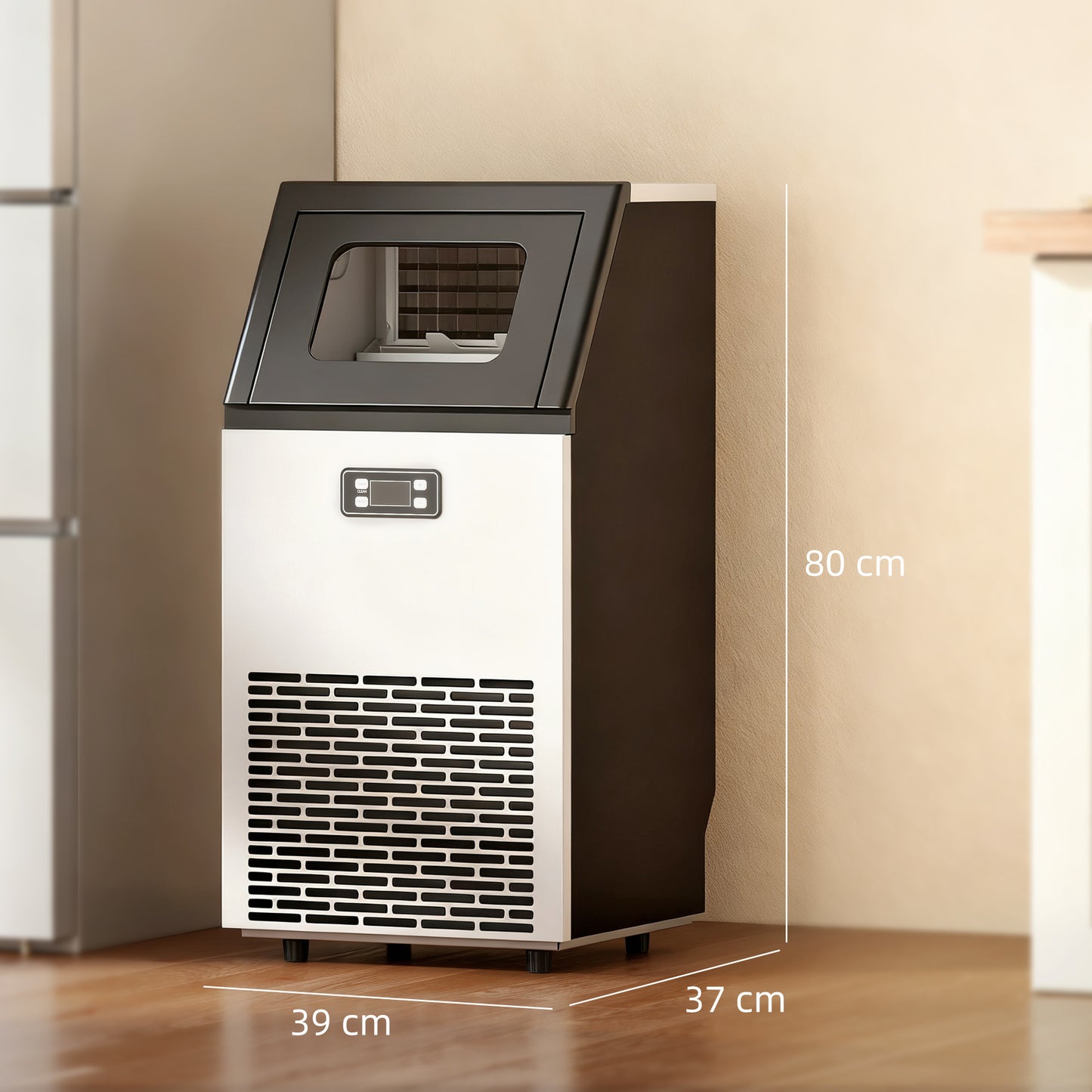 Commercial Ice Maker Machine, Freestanding Stainless Steel Ice Machine with Self-Cleaning, LCD Display