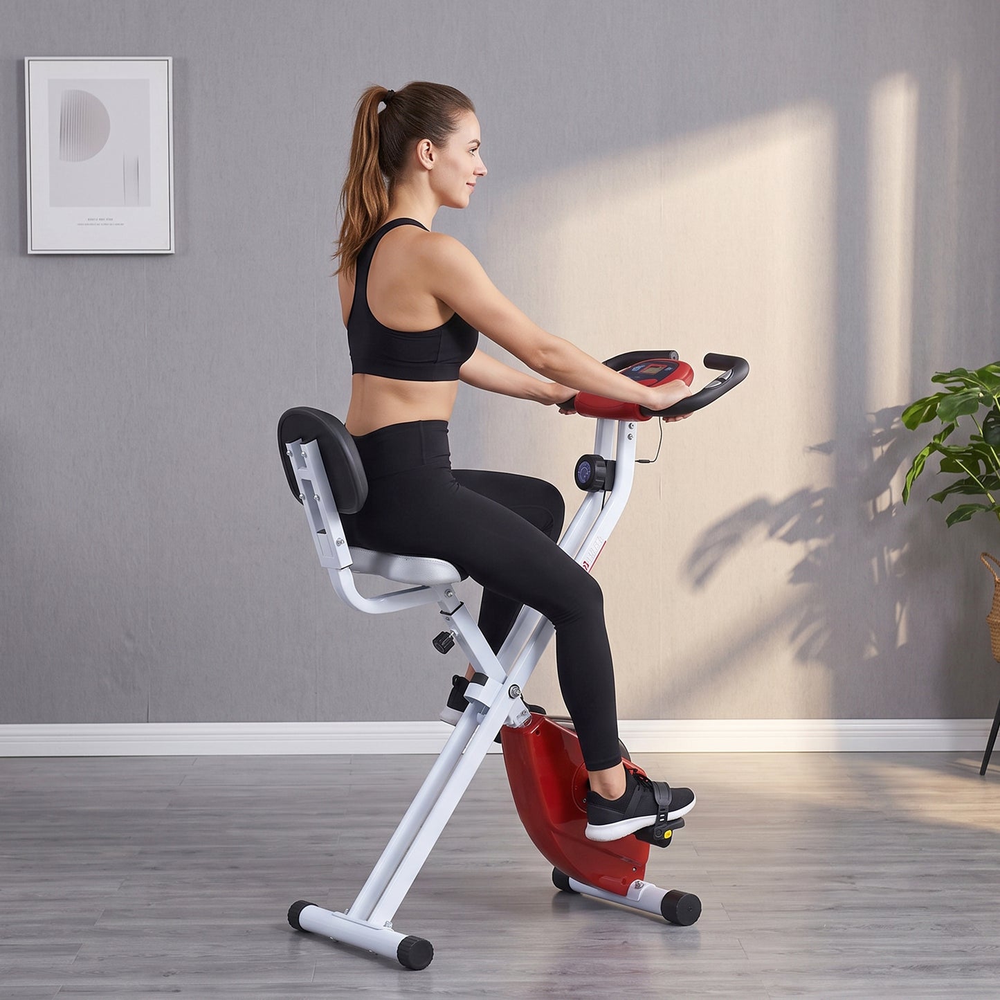 Folding Exercise Bike, Fitness Bicycle Indoor Trainer, Quiet 8-Level Magnetic Resistance, with LCD Monitor