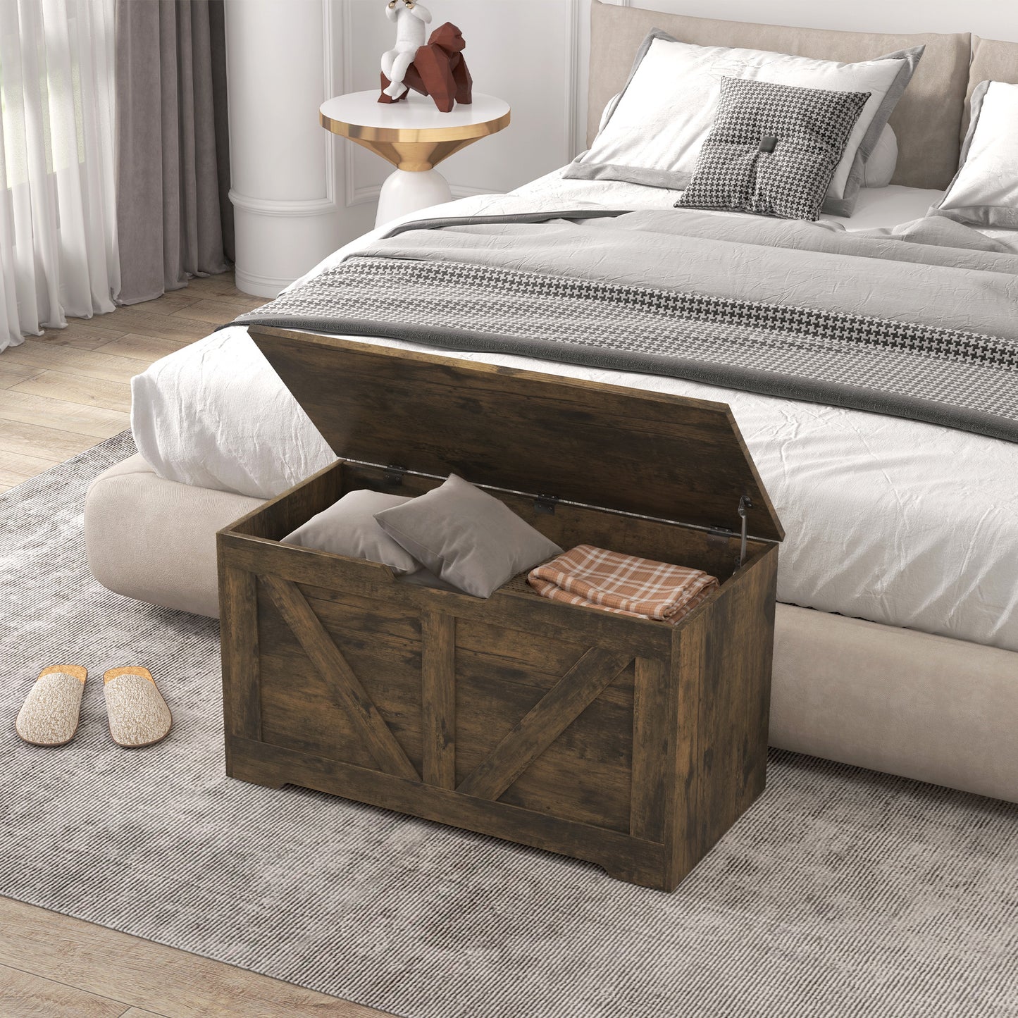 100L Home Storage Box, with Safety Hinge - Rustic Brown