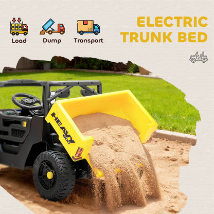 Kids Ride on Car, 12V Electric Kids UTV with Electric Dump Bed, 4-Wheel Suspension for 3-8 Years, Yellow