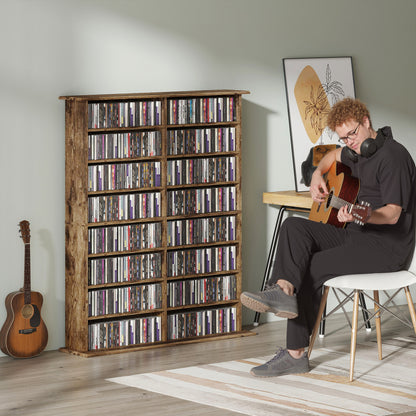 16-Compartment Media Shelf - Rustic Brown