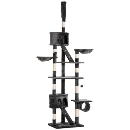 Floor-to-Ceiling Cat Tree for Indoor Cats, 240-260cm Adjustable Cat Tree - Dark Grey