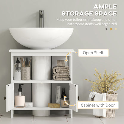 Pedestal Under Sink Cabinet with Double Doors, Modern Bathroom Vanity Storage Unit with Shelves, White