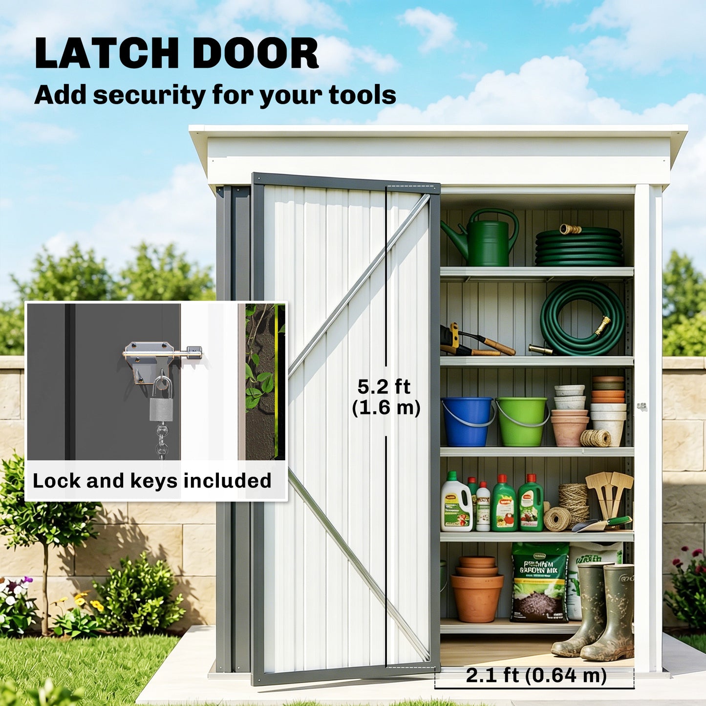 Metal Garden Shed, Outdoor Lean-to Shed for Tool Motor Bike, with Adjustable Shelf, Lock, Gloves, 5'x3'x6', Dark Grey