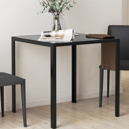 Modern Square Dining Table for 2-4 People, with Glass Top & Metal Legs, Black