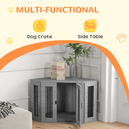 2 in 1 Dog Crate Furniture Side Table with Cushion for Medium Dogs, 104 x 55 x 63cm - Grey