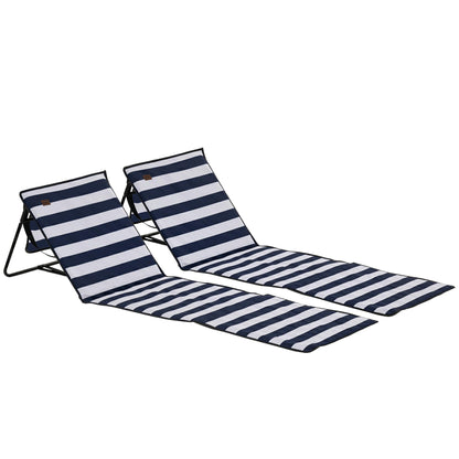 Set of 2 Foldable Garden Beach Chair Mat, Outdoor Sun Lounger Seats with Adjustable Back, Magazine Pocket, Carry Strap