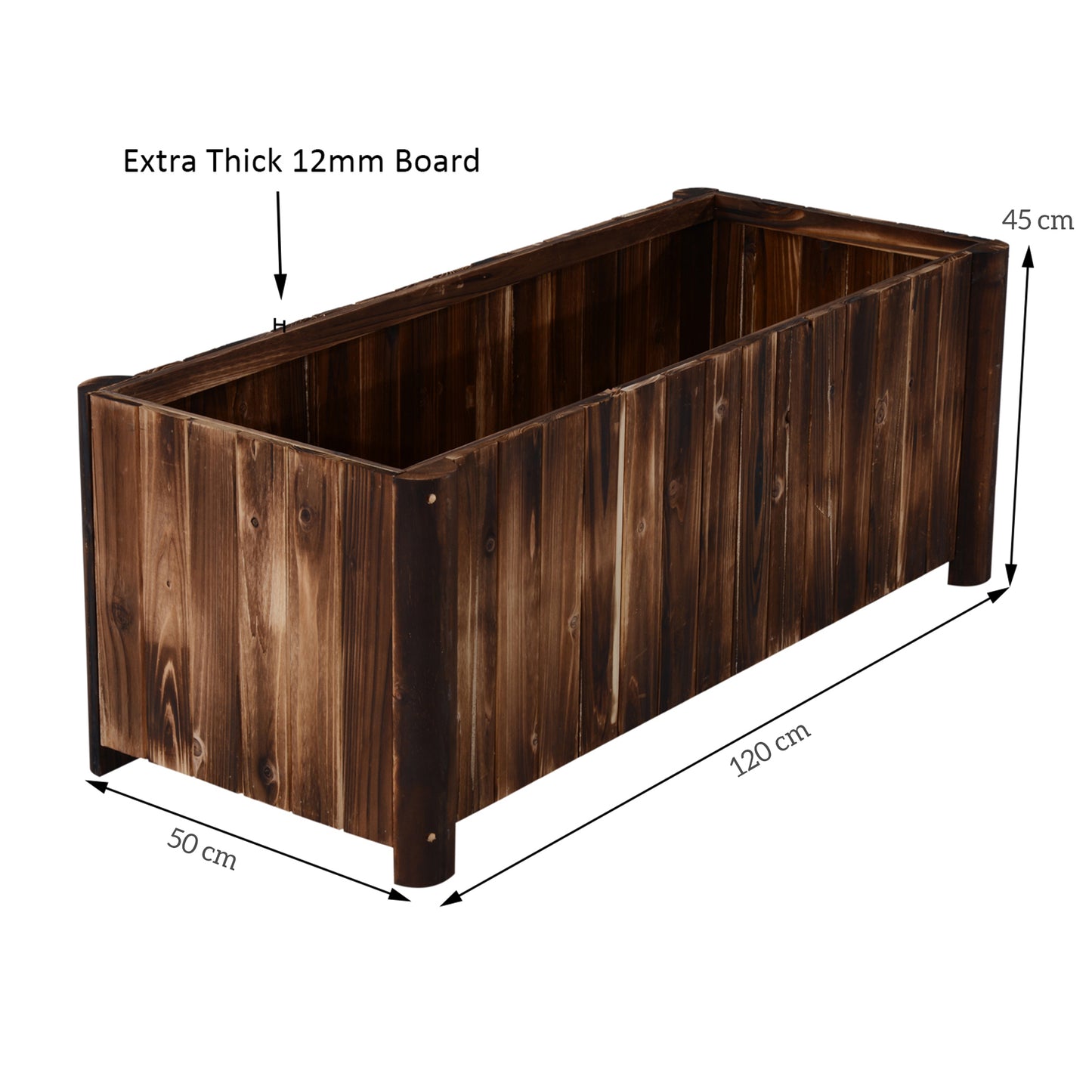 Wooden Raised Garden Bed, 120 x 50 x 45cm Elevated Planter Box, Outdoor Flower Bed with Drainage Gaps, Easy Assembly