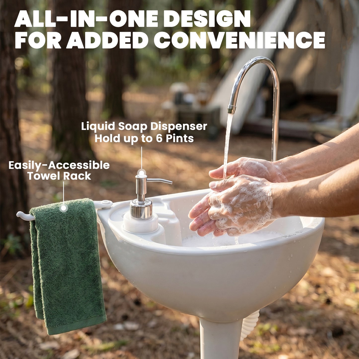 Portable Camping Sink with Running Water and Wastewater Tank, Hand Wash Basin with Rolling Wheels, Foot Pump