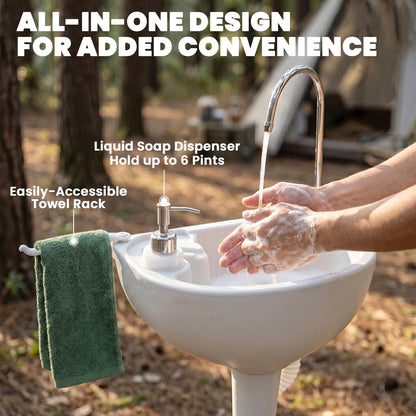 Portable Camping Sink with Running Water and Wastewater Tank, Hand Wash Basin with Rolling Wheels, Foot Pump