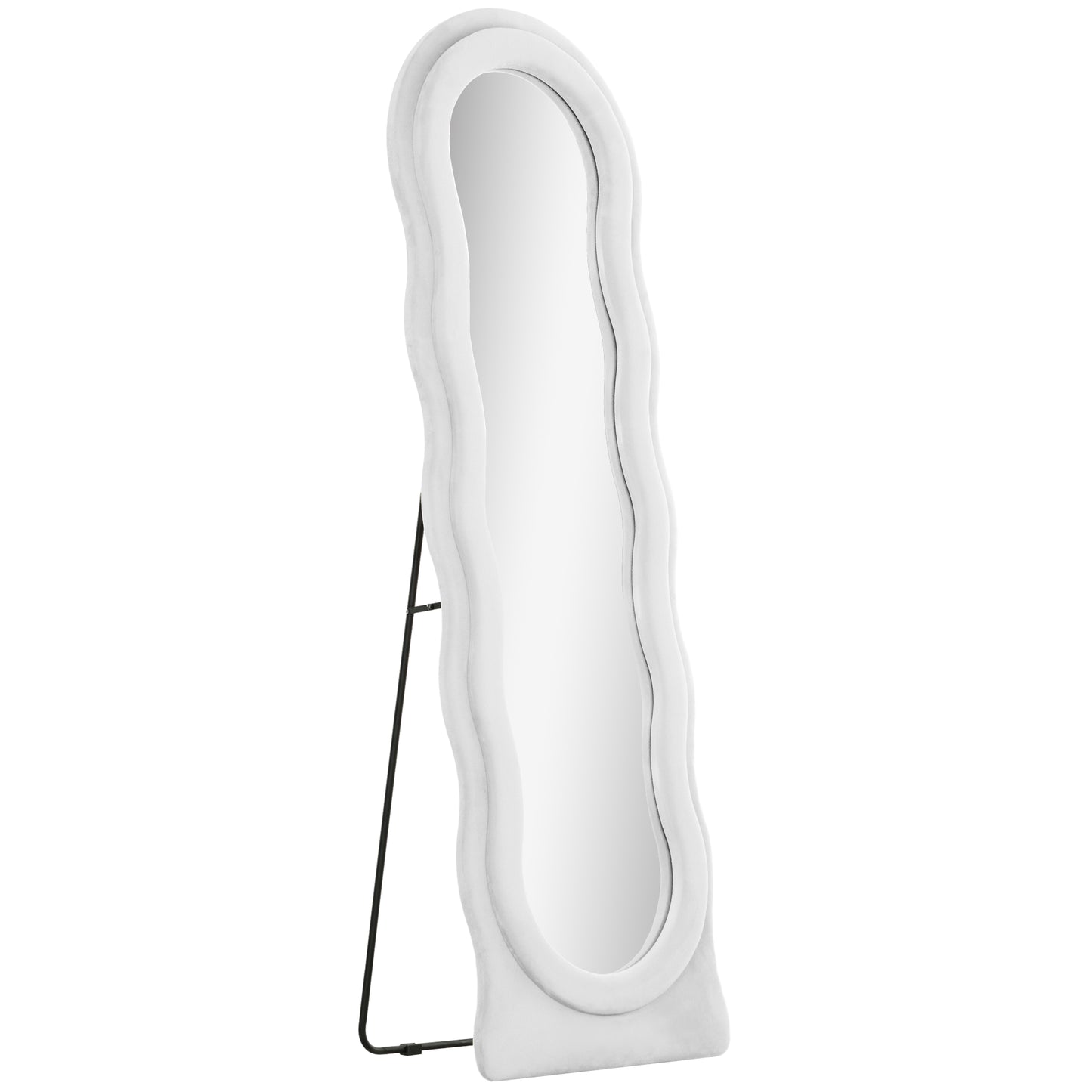 Wavy Velvet-Feel Full Length Mirror - White
