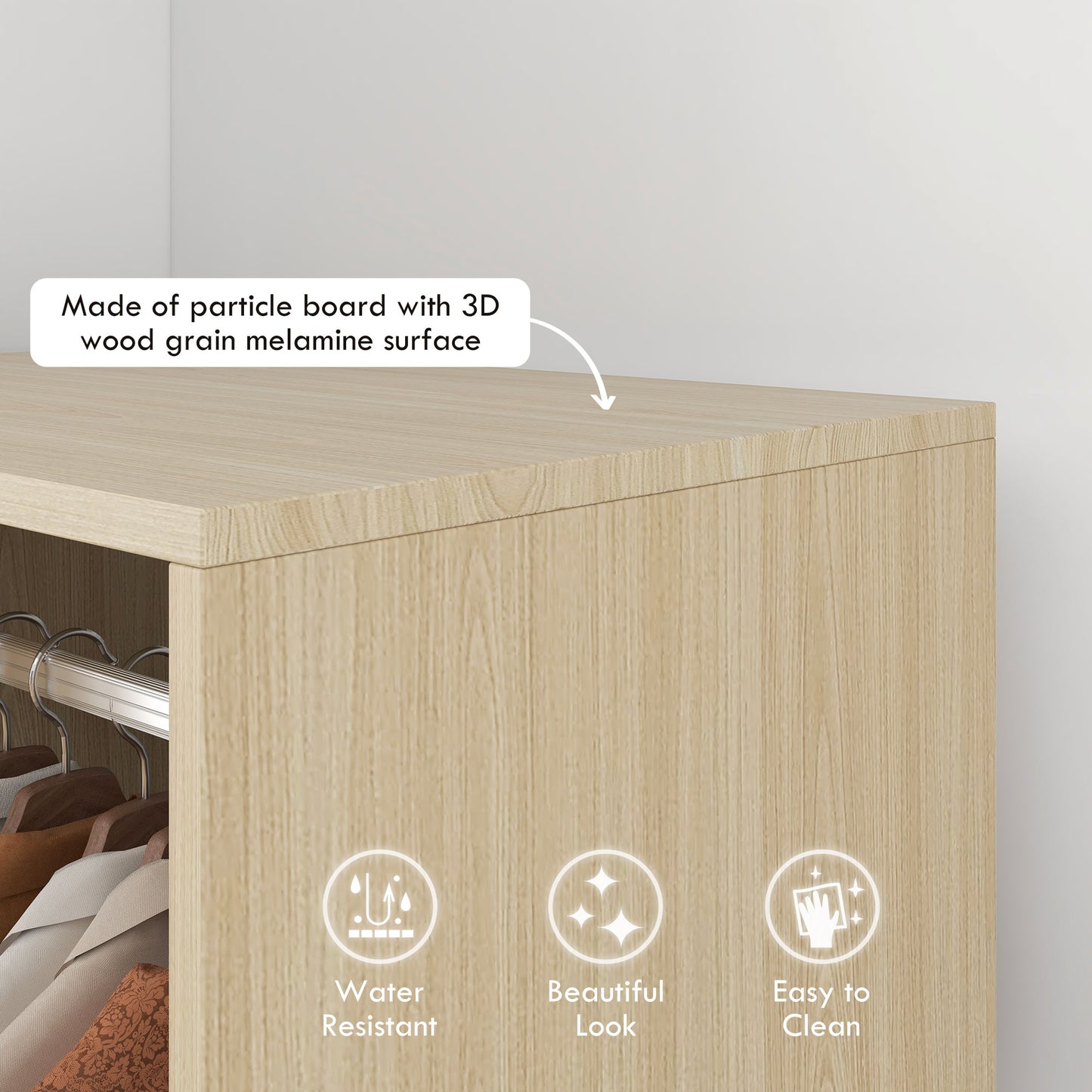 Open Wardrobe on Wheels, Bedroom Wardrobe with Clothes Hanging Rail, 2 Storage Shelves, Mobile Garment Rack for Cloakroom