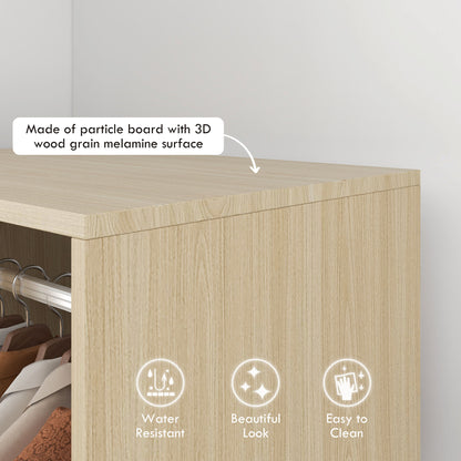 Open Wardrobe on Wheels, Bedroom Wardrobe with Clothes Hanging Rail, 2 Storage Shelves, Mobile Garment Rack for Cloakroom